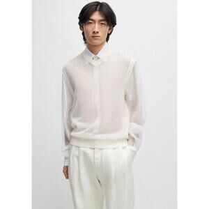 NWT BOSS Lucid White Mohair-Wool V-Neck Sweater‎ Vest Size Medium Sheer Knit